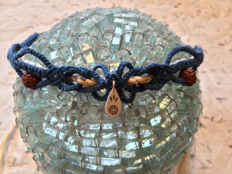 野州麻・精麻×藍染めヘンプ紐のヘッドドレス・感性に纏う